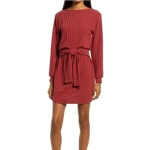 Fraiche by J Tie Front Long Sleeve Sweater Dress Boat Neck Red Orange Womens S